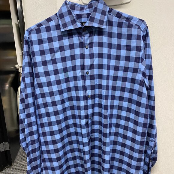 Boss Mens Blue Plaid Dress Shirt Regular Fit Size 17 /43 - Picture 2 of 6